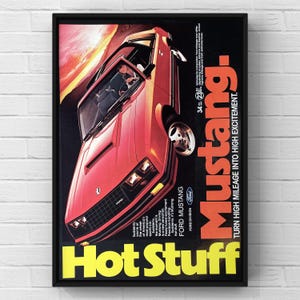 Vintage 1980s Red Classic Car Ford Mustang Honda 80s Magazine Page Ad Poster Paper Print Wall Art Home Decor Retro Gift Original Collectible