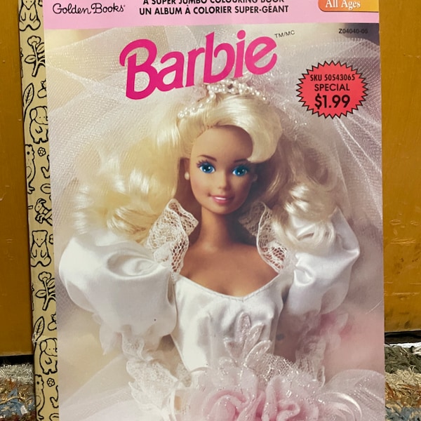 Vintage 1990s Barbie Jumbo Colouring Book soft cover coloring books 90s dolls Mattel made in Canada retro kids golden books childrens