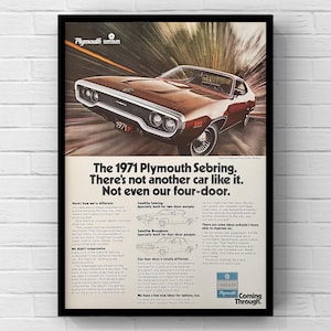 Vintage 1970s Plymouth Satellite Classic Car 70s Magazine Page Ad Poster Print Wall Art Home Decor Retro Mid Century Gift Original Mancave