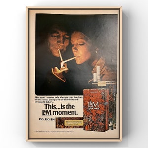Cigarrillos L&M vintage de los años 70 Tabaco de los años 70 Revista L and M Anuncio de página Póster Impresión Arte de pared Decoración del hogar Regalo retro Coleccionable original