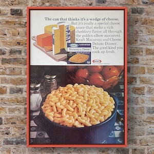 Vintage anni '70 Kraft Macaroni Cheese Chef Kitchen Pagina di rivista degli anni '70 Manifesto pubblicitario Stampa Arte murale Decorazione per la casa Regalo retrò Originale da collezione KD