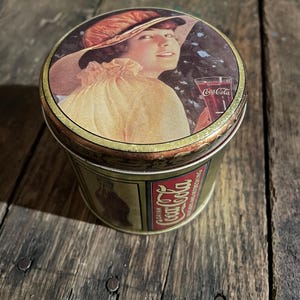 Vintage 1990s Coca Cola Coke Metal Tin Small Soda Pop Woman 1920s Style Container Home Decor Storage Jewellery Box Beach Art Deco 90s
