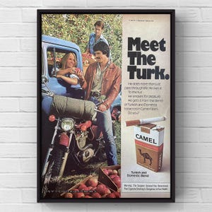 Sigarette Camel vintage anni '70, pagina di rivista anni '70, poster pubblicitario, stampa su carta, arte murale, arredamento per la casa, regalo retrò, originale da collezione, caverna dell'uomo, cammelli