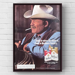Vintage 1980s Marlboro Cigarettes Cowboy Western 80s Magazine Page Ad Poster Paper Print Wall Art Home Decor Retro Gift Original Collectible