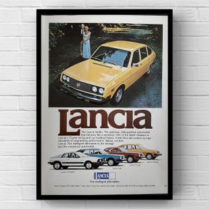 Cartel publicitario vintage de coche Lancia de los años 70, Scorpion HPE Coupé Sedán, página de revista, arte de pared, decoración del hogar, regalo retro, coleccionable original.