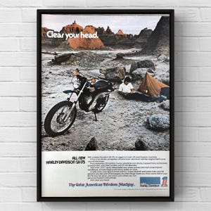 Vintage 1970s Harley Davidson SX-175 Motorcycle Biker 70s Magazine Page Ad Poster Print Wall Art Home Decor Gift Original Mancave Retro