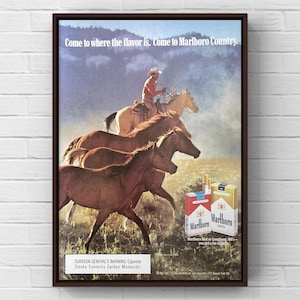 Vintage 1980s Marlboro Cigarettes Cowboy Western 80s Magazine Page Ad Poster Paper Print Wall Art Home Decor Retro Gift Original Collectible