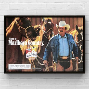 Vintage anni '80 Marlboro Cigarettes Western 80s Magazine 2 pagine Poster pubblicitario Stampa su carta Arte murale Decorazione per la casa Regalo retrò Originale Cowboy Country