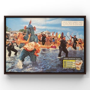 Vintage 1990s Camel Cigarettes Sea Monster 90s 2 Page Magazine Ad Poster Print Wall Art Home Decor Retro Gift Original Collectible Man Cave