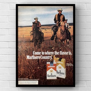 Vintage anni '70 Marlboro Cigarettes 70s Cowboy Western Magazine Page Ad Poster Carta Stampa Wall Art Home Decor Retro Regalo Originale Collezionabile