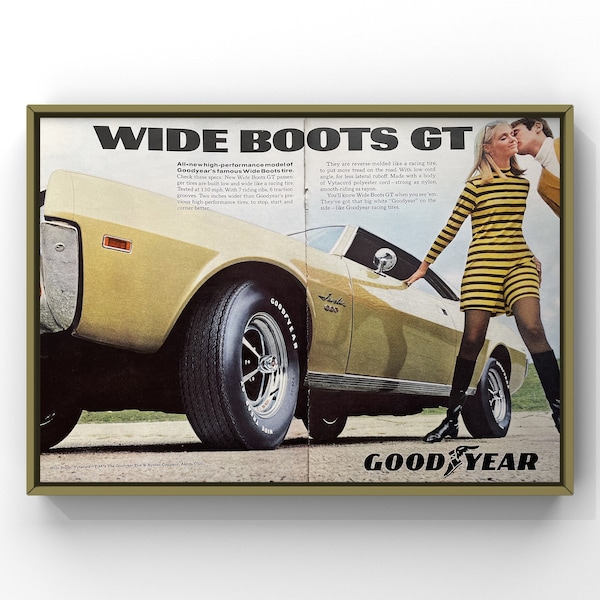 Vintage 1960s Goodyear Tires Car 60s Magazine Ad Poster Paper Print Wall Art Home Decor Retro Gift Original Collectible Man Cave Trendy