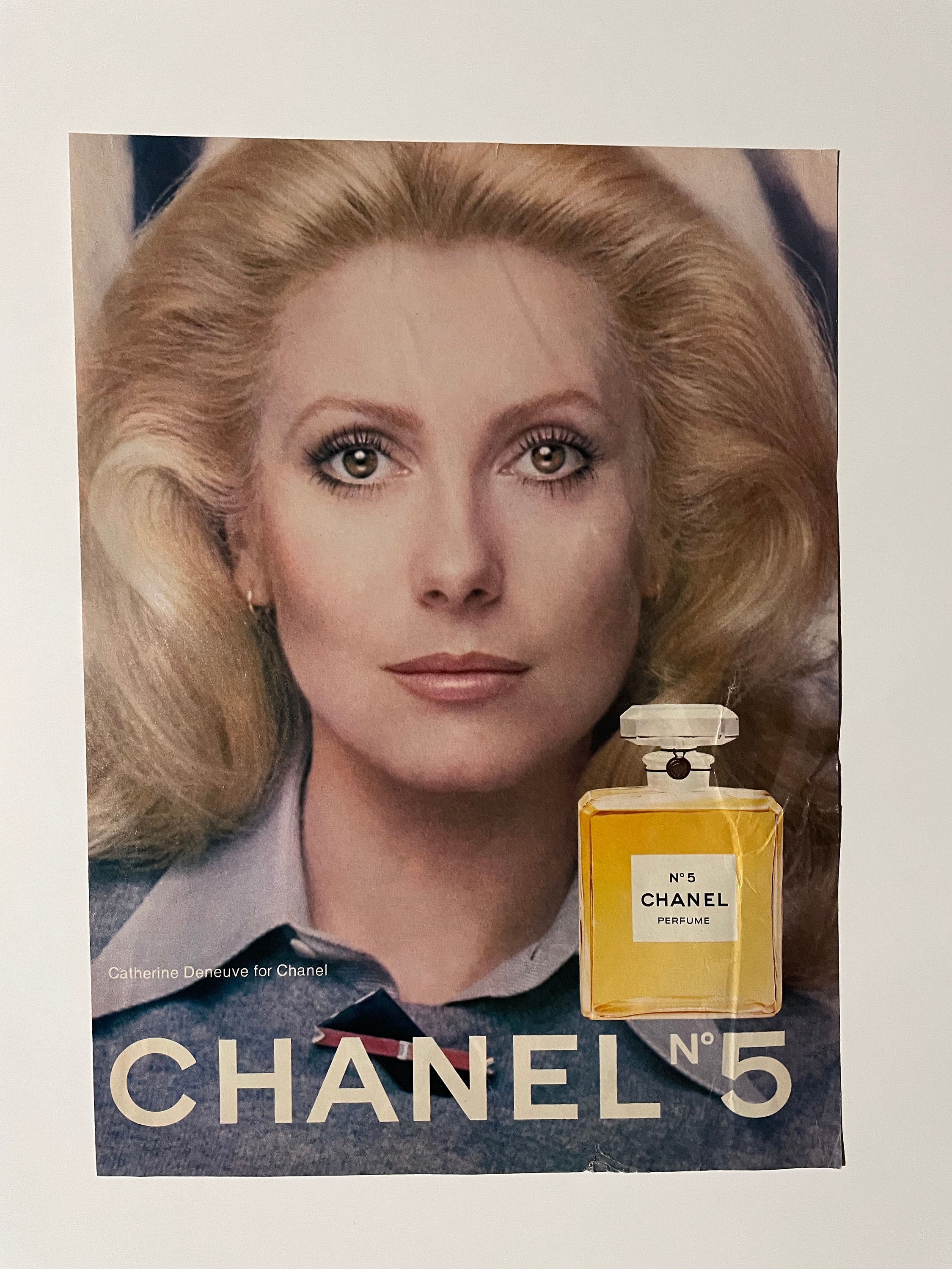 1972 CHANEL NO.5 perfume big bottle Catherine Deneuve color photo