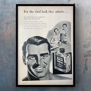 Vintage 1950s Velva Aqua After Shave Barbershop 50s Magazine Page Ad Poster Paper Print Wall Art Home Decor Retro Gift Original Collectible