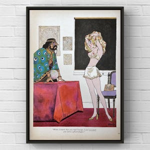 Ilustración vintage de Smilby de los años 70, dibujo de cómic, fiesta de Playboy, revista divertida, página de los 70, póster, impresión, decoración original para el hogar, arte de pared, regalo para mujer