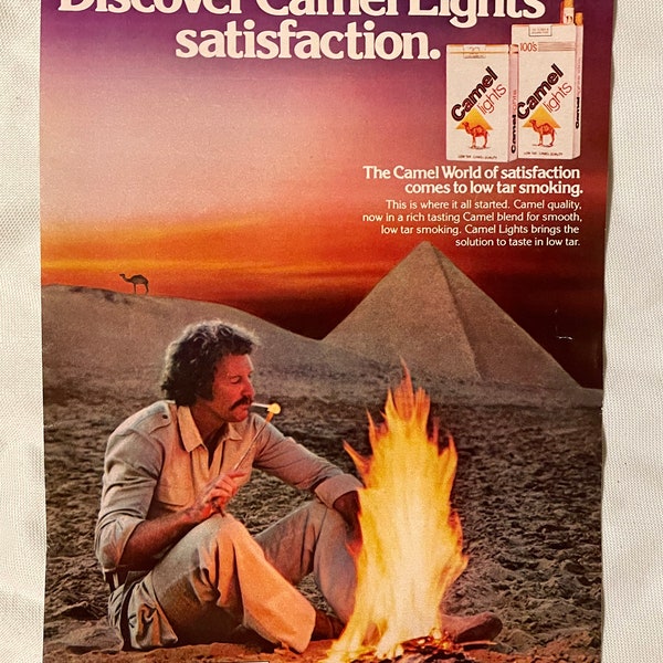 Vintage 1970s Camel cigarettes One of a kind Poster print ad retro 70s tobacco wall art home decor camels smoking satisfaction Egypt pyramid