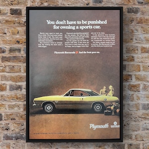 Vintage anni '60 Plymouth Barracuda 60s rivista auto pagina annuncio poster carta stampa arte murale arredamento casa regalo retrò originale da collezione man cave