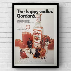 Cartel vintage de la revista Gordon’s London Vodka Bar, años 70, nieve, invierno, alcohol, anuncio, página, papel, impresión, arte de pared, decoración del hogar, regalo retro