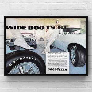Vintage 1960s Goodyear Tires Car 60s Magazine 2 Page Ad Poster Print Wall Art Home Decor Retro Gift Original Collectible Man Cave Trendy