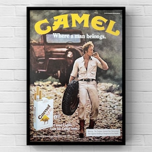 Vintage 1980s Camels Cigarettes 80s Tobacco Magazine Page Ad Poster Print Wall Art Home Decor Retro Gift Original Collectible Mancave Camel