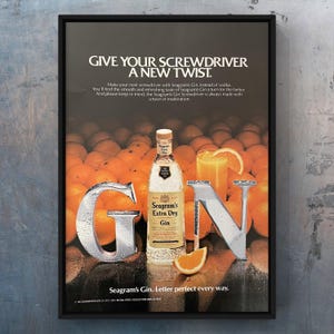 Vintage anni '80 Seagrams Gin 80s rivista alcolica pagina annuncio poster carta stampa arte murale arredamento casa retrò regalo originale da collezione man cave bar
