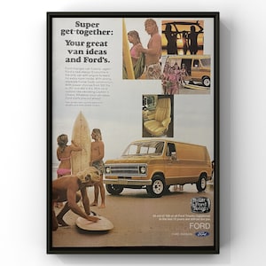 Vintage 1970s Ford Econoline Van 70s Beach Car Magazine Page Ad Poster Print Wall Art Home Decor Retro Gift Original Collectible Man Cave
