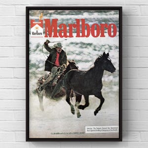 Vintage 1970s Marlboro Cigarettes 70s Cowboy Western Magazine Page Ad Poster Paper Print Wall Art Home Decor Retro Gift Original Collectible