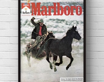 Vintage 1970s Marlboro Cigarettes 70s Cowboy Western Magazine Page Ad Poster Paper Print Wall Art Home Decor Retro Gift Original Collectible