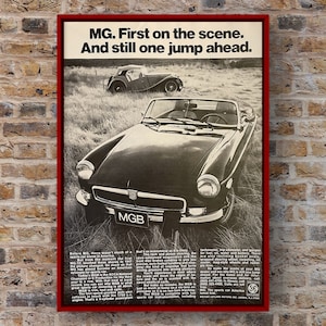 Vintage 1970s MGB Classic Car 70s Magazine Page Ad Poster Print Wall Art Home Decor Retro Gift Original Collectible Man Cave Trendy MG-TC