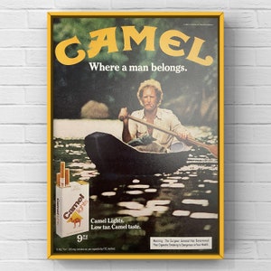 Sigarette Camel vintage anni '80, rivista di tabacco degli anni '80, pagina pubblicitaria, poster, stampa su carta, arte murale, arredamento per la casa, regalo retrò, originale, da collezione, Camel
