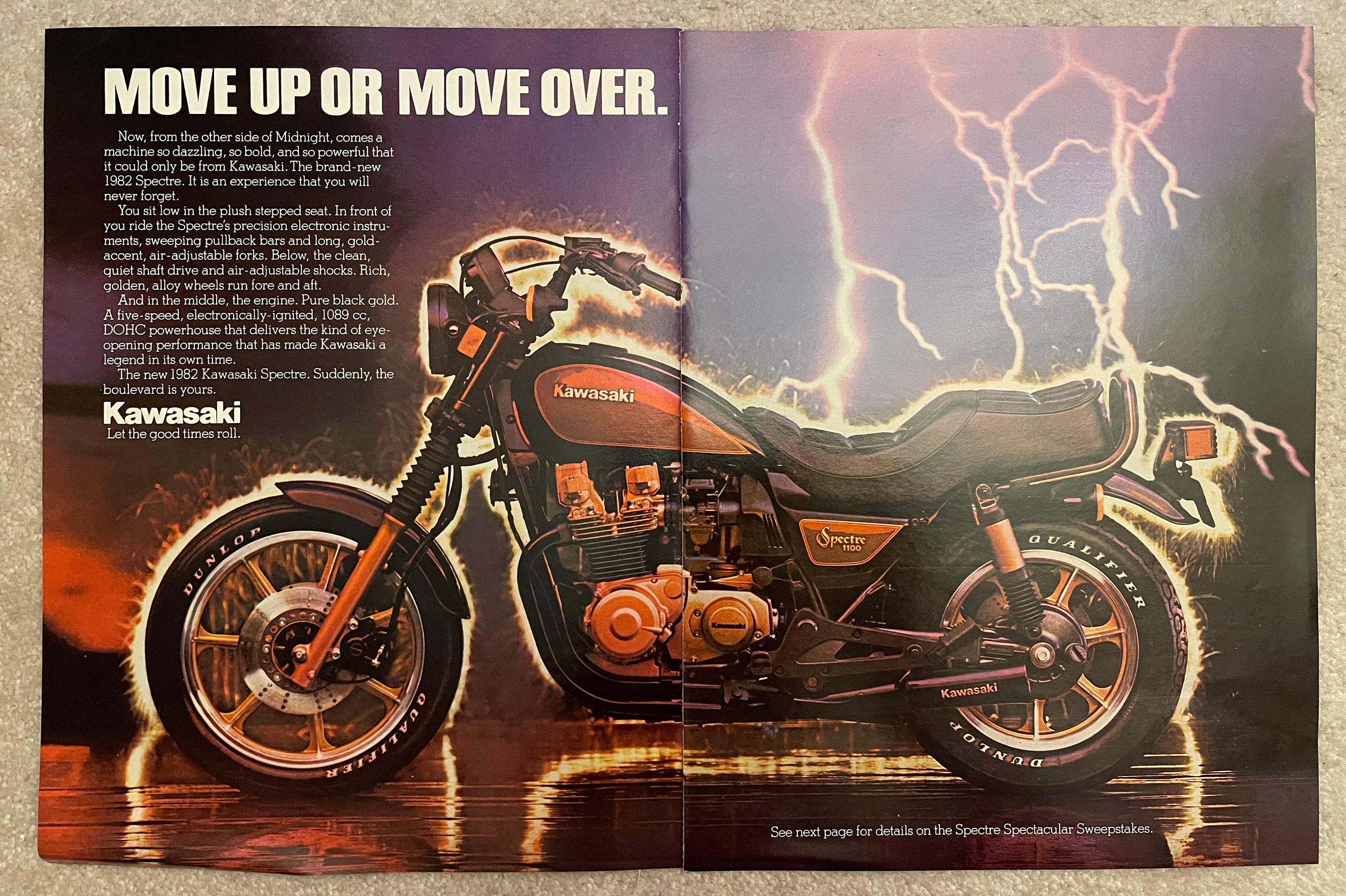 Vintage 1980s Kawasaki Motorcycle 2 Page Magazine Page Ad