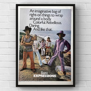 Camisa universitaria vintage de los años 70, zapatos, zapatillas, revista de los años 70, póster publicitario, impresión, arte de pared, decoración del hogar, regalo retro de mediados de siglo, ropa original