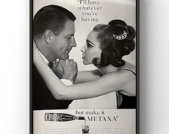 Vintage 1960s Metaxa Brandy Bar Alcohol 60s Greek Magazine Page Ad Poster Paper Print Wall Art Home Decor Gift Original Collectible Cocktail