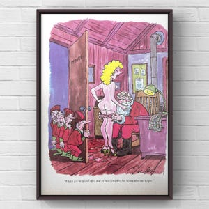 Vintage 1980s Playboy Illustration Funny Erikson Christmas 80s Magazine Page Ad Poster Print Wall Art Home Decor Gift Original Collectible