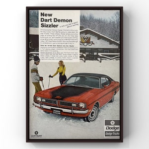 Cartel publicitario vintage de la revista Dart Demon Sizzler de los años 70, Ski Dodge, papel impreso, arte de pared, decoración del hogar, regalo retro, coleccionable original.