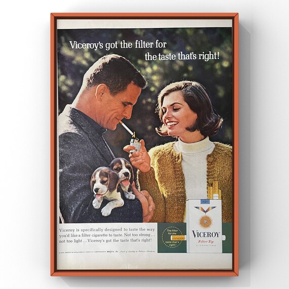 Afiche publicitario de cigarrillos Viceroy vintage de los anos 60 tabaco para cachorros revista impresion en papel arte de pared decoracion del