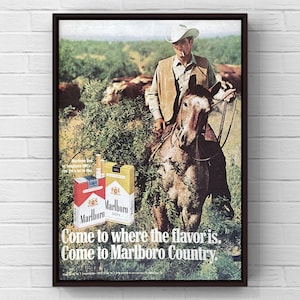 Vintage 1970s Marlboro Cigarettes Western 70s Magazine Page Ad Poster Paper Print Wall Art Home Decor Retro Gift Original Collectible Cowboy