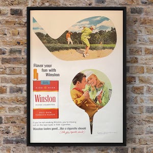 Sigarette Winston vintage anni '60, rivista di tabacco degli anni '60, pagina pubblicitaria, poster, stampa su carta, arte murale, arredamento per la casa, regalo retrò, originale, da collezione, golf