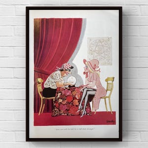 Ilustración vintage de Smilby de los años 70, dibujo de cómic, fiesta de Playboy, revista divertida, página de los 70, póster, impresión, decoración original para el hogar, arte de pared, regalo para mujer