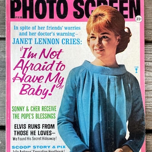 Vintage 1960s Magazine Photo Screen 1967 60s Retro Book Elvis Janet Lennon Gossip Collectible Home Decor Hollywood Soft Cover Sonny Cher Feb