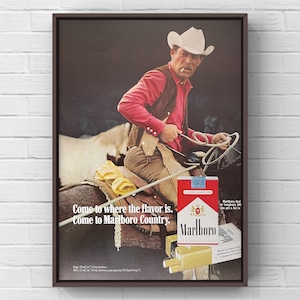 Vintage 1970s Marlboro Cigarettes Western 70s Magazine Page Ad Poster Paper Print Wall Art Home Decor Retro Gift Original Collectible Cowboy