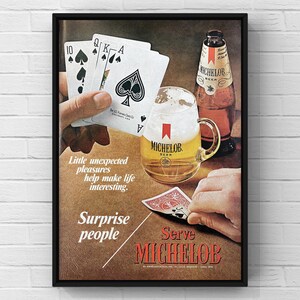 Vintage anni '70 Michelob birra alcolica 70s bar rivista pagina annuncio poster carta stampa arte murale arredamento casa retrò regalo originale da collezione Mancave