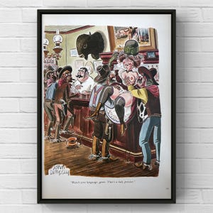 Ilustración de cómic de Playboy vintage de los años 70, dibujo divertido, póster de John Dempsey de los años 70, impresión, decoración del hogar, arte de pared, regalo coleccionable, bar de salón occidental