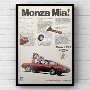 Vintage 1970s Chevy Monza Car 70s Magazine Page Ad Poster Print Wall Art Home Decor Retro Gift Original Collectible Man Cave Trend Chevrolet