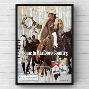 Vintage 1980s Marlboro Cigarettes Cowboy Western 80s Magazine Page Ad Poster Paper Print Wall Art Home Decor Retro Gift Original Collectible