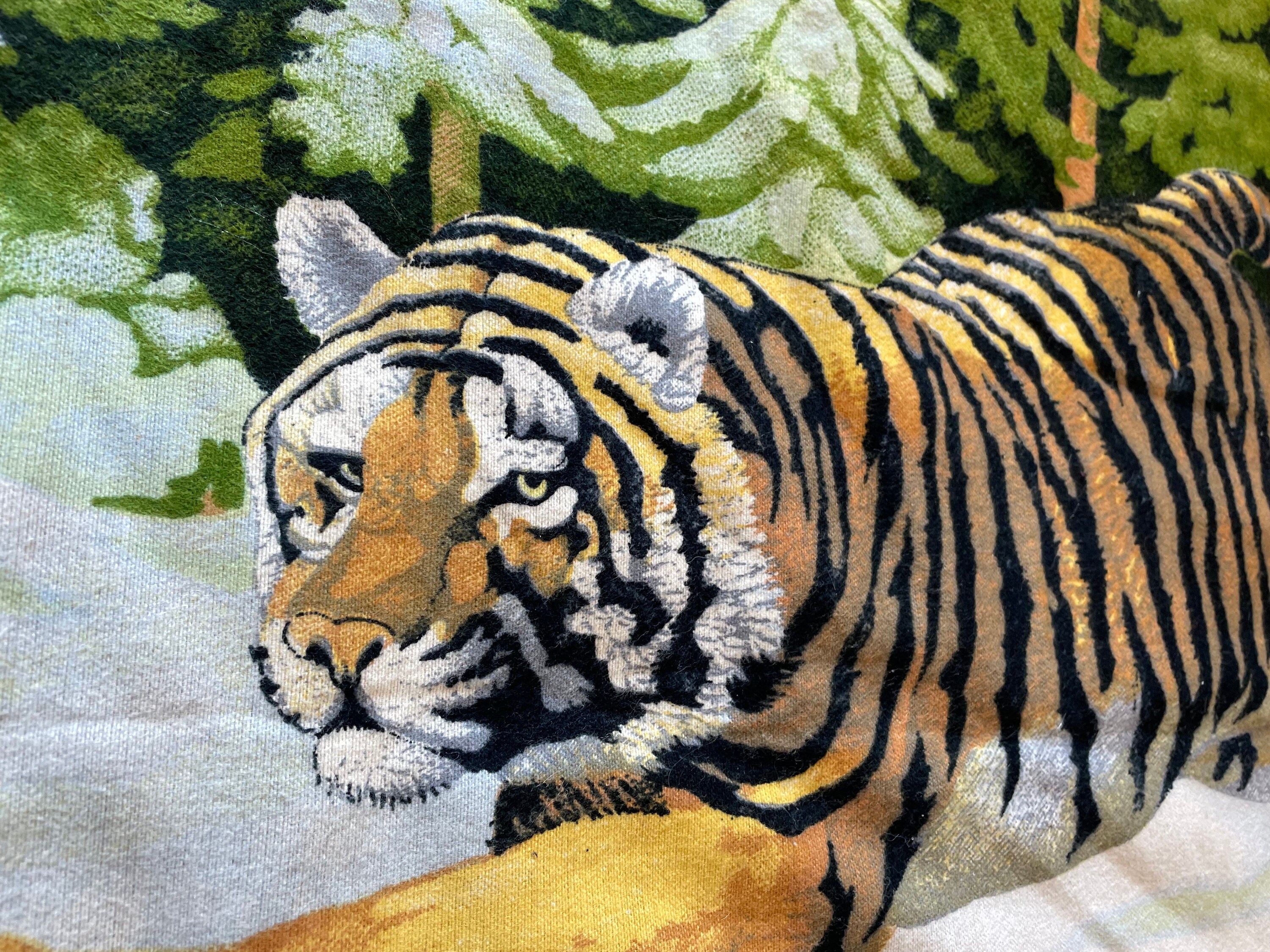 Vintage 1990s Tapestry Tigers Animals 90s Retro Wall Art