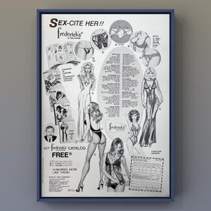 Vintage 1970s Lingerie 70s Fredricks Hollywood Woman Sexy Pinup Bra Underwear Magazine Page Poster Paper Print Wall Art Home Decor Retro