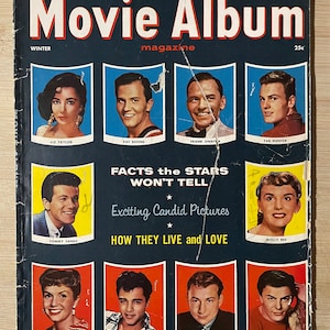 Vintage 1950s Movie Album Magazine Soft Cover Book Retro 50s Wall Art Poster Home Decor Ad Print Liz Taylor Tommy Sands John Wayne Jet Pilot