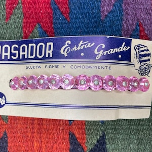 Vintage 1950s Pink Hair Clip Rhinestone Accessory Plastic Mexican Extra Grande Pin Up Pinup Style Retro Hair Band Pasador Deadstock 50s