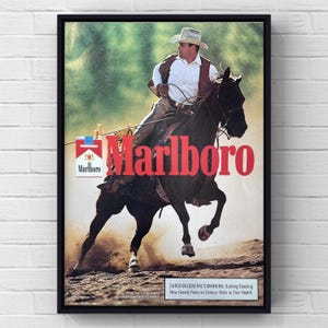Vintage 1990s Marlboro Cigarettes 90s Western Cowboy Magazine Page Ad Poster Print Wall Art Home Decor Retro Gift Original Collectible Man