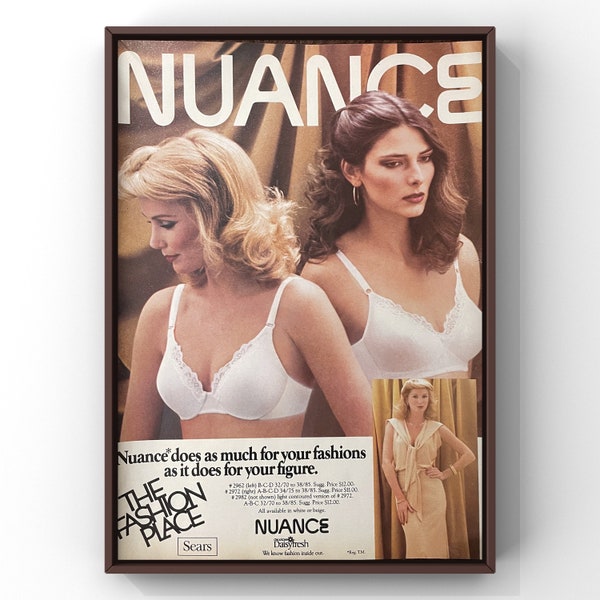 Vintage 1970s Nuance Lingerie fashion womans poster print ad retro 70s bra underwear daisy fresh sears wall art home decor